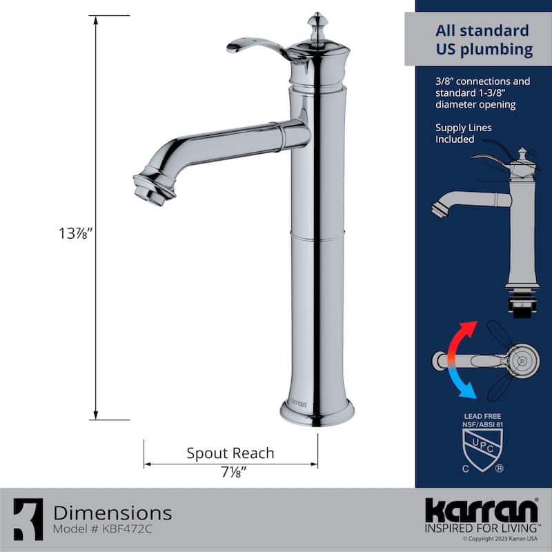 Karran Vineyard KBF472 Single-Handle Single Hole Vessel Bathroom Faucet with Matching Pop-up Drain
