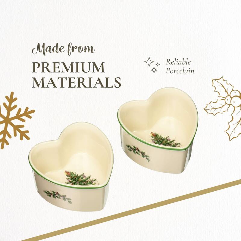 Spode Set of 2 Christmas Tree Heart shaped Scalloped Ramekins