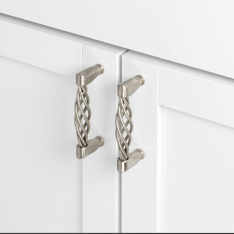 GlideRite 3-3/4-inch Screw Center Twisted Birdcage Cabinet Hardware Pull - Satin Nickel (Pack of 10) - Silver