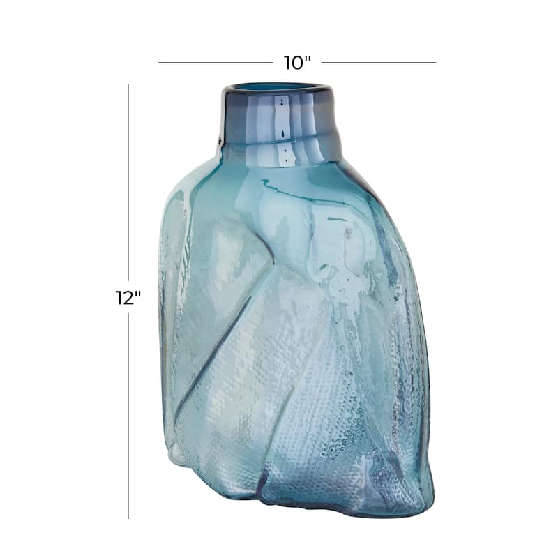 Blue Glass Handmade Blown Decorative Vase - 10 x 5 x 12
