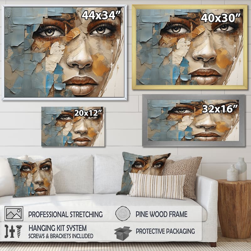 Designart "Paint Collage African Woman I" African American Art Framed Wall Art Prints