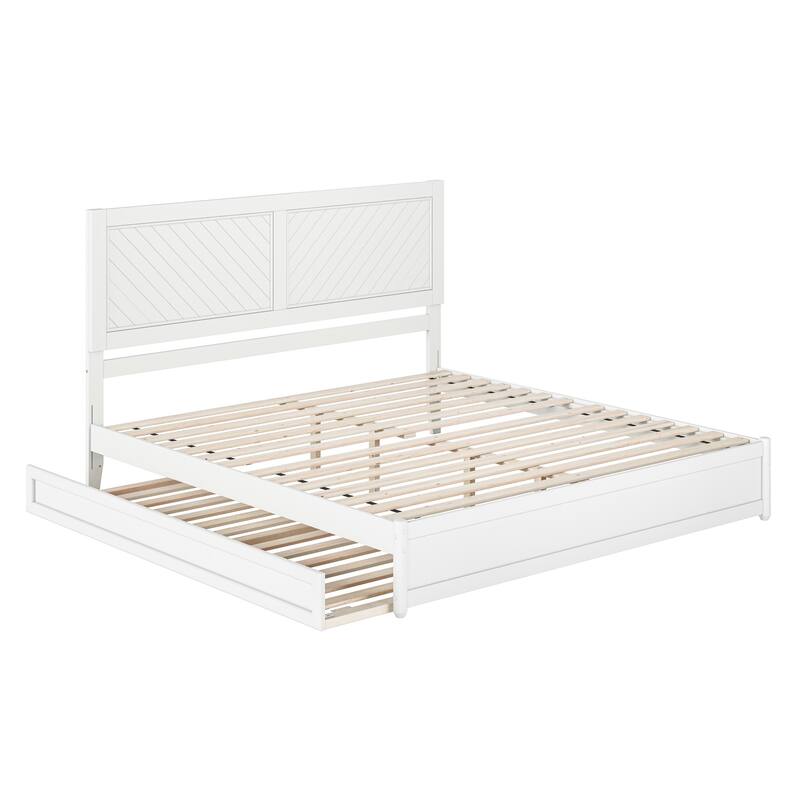 Clayton Platform Bed with Panel Footboard and Twin XL Trundle - White - King