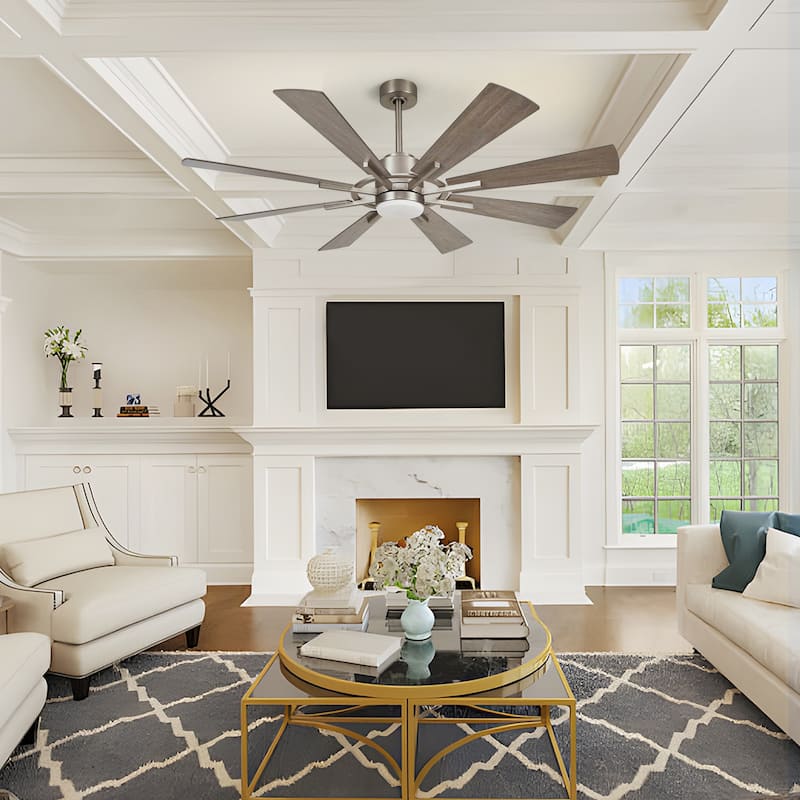 60-in Farmhouse 8-Blade Nickel Windmill LED Ceiling Fan with Light and Remote
