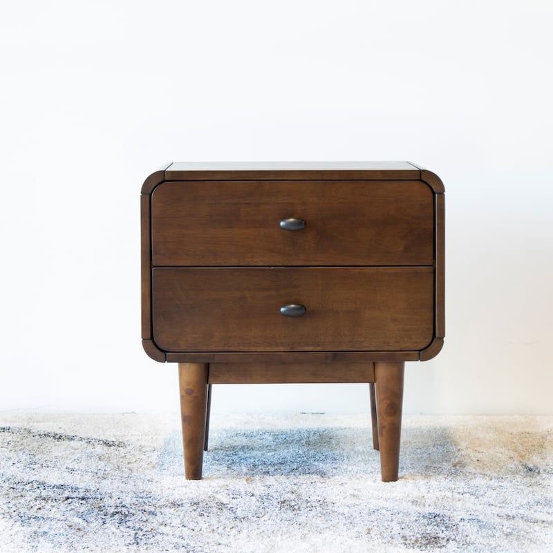 Seamore Mid-Century Modern 2-Drawer Solid Wood Nightstand