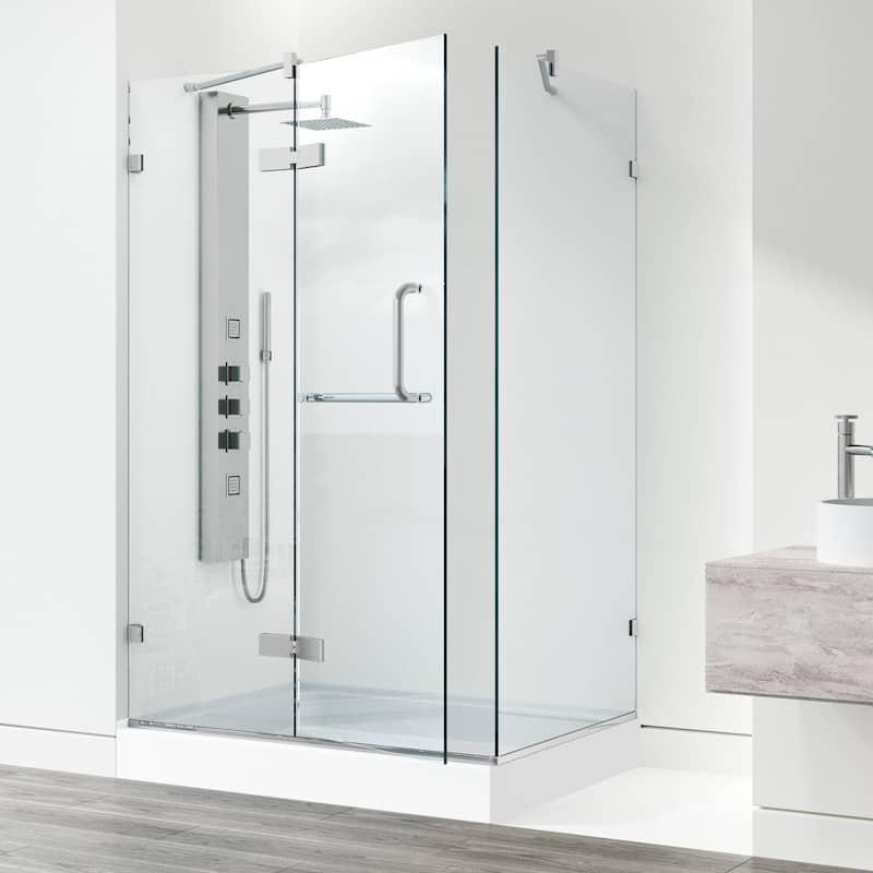 VIGO Monteray 36"D x 48"W x 79"H Frameless Hinged Shower Enclosure and Left Base