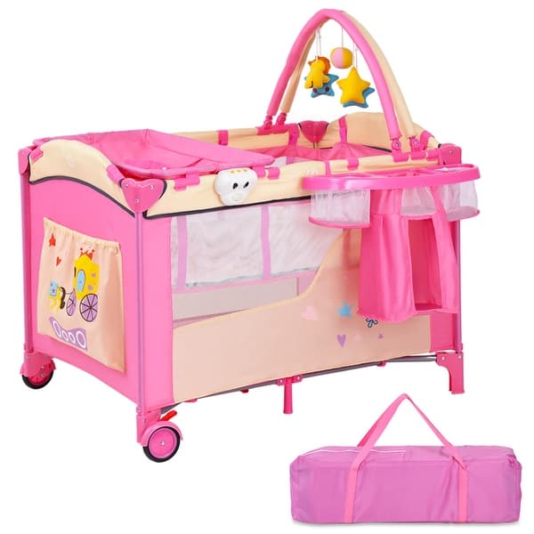 Shop Costway Foldable Baby Playpen Crib Bassinet Diaper Changing