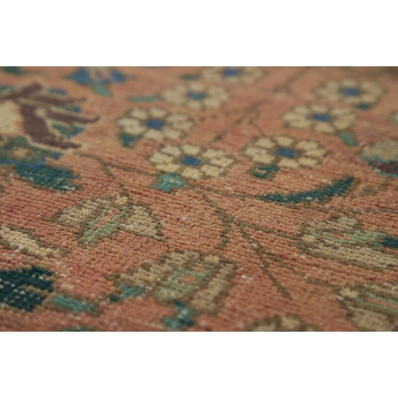 Medallion Tabriz Persian Vintage Rug Hand-Knotted Pink Wool Carpet - 6'10" x 9'8"