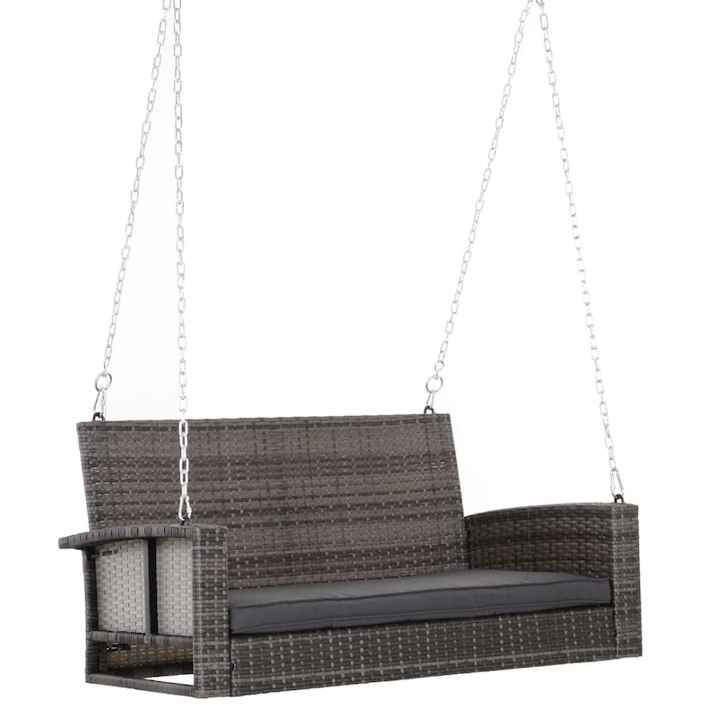 Classic Two-Person Seating Outdoor Hanging Daybed, Weatherproof Swing Bench with Handwoven Rattan