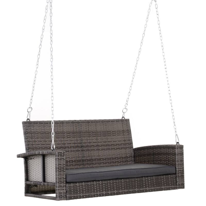 Wicker Hanging Swing Bench (2-Person) - Gray