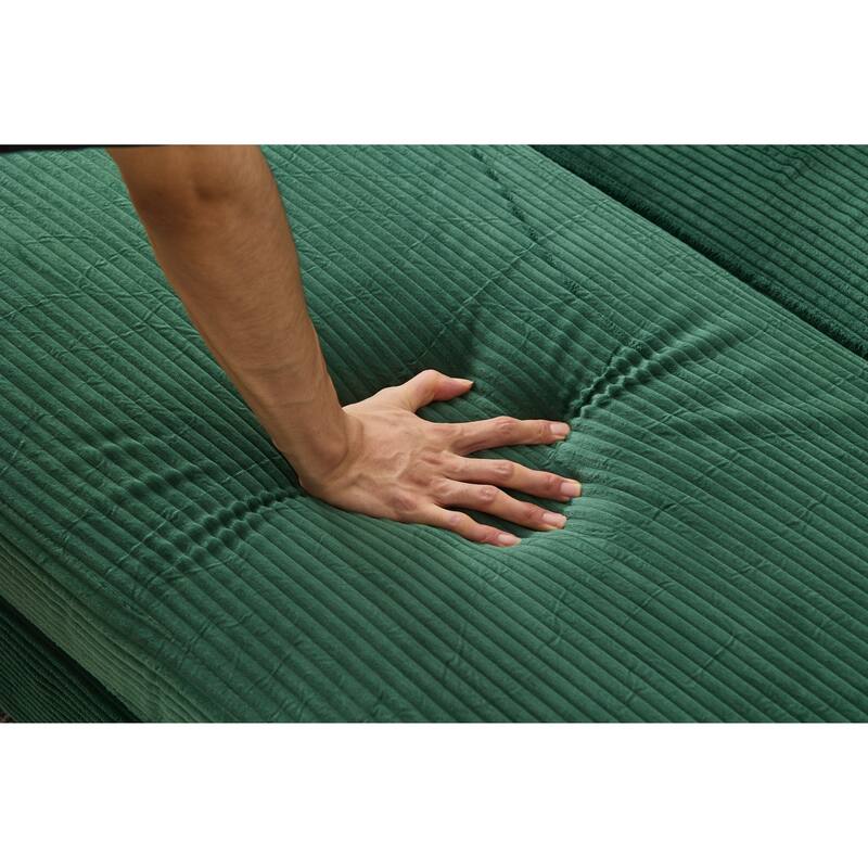 Chaise Lounge Chair with Removable Ottoman, Modern Accent Armchair Corduroy Sleeper Sofa Chair with Pillows for Living Room