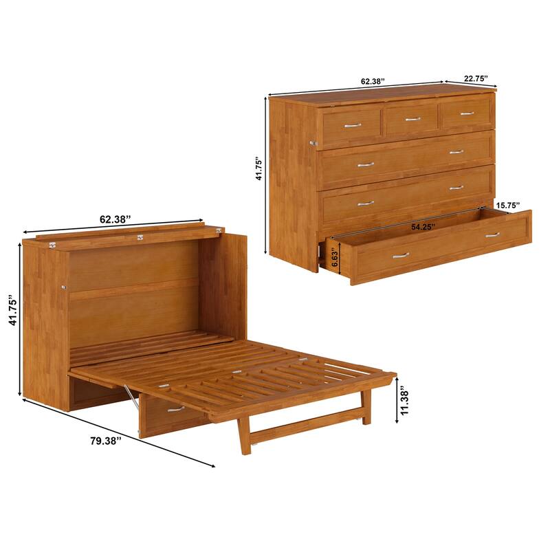 AFI Northfield Murphy Bed Chest with 6" Mattress, Storage Drawer & Built-In Charger