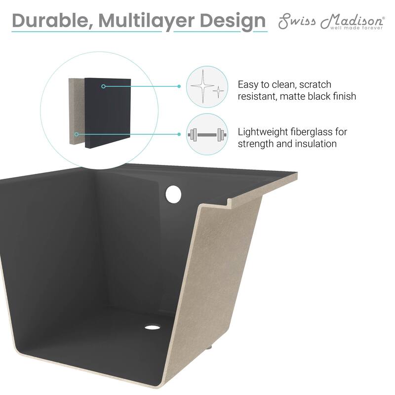 Voltaire 54"X30" Reversible Drain Drop-In Bathtub In Matte Black - 54x30 Reversible