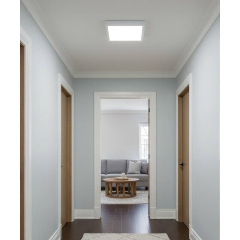 13"w 1-Light Square Low Profile LED Flush Mount Light White Acrylic Finish, RP Lighting