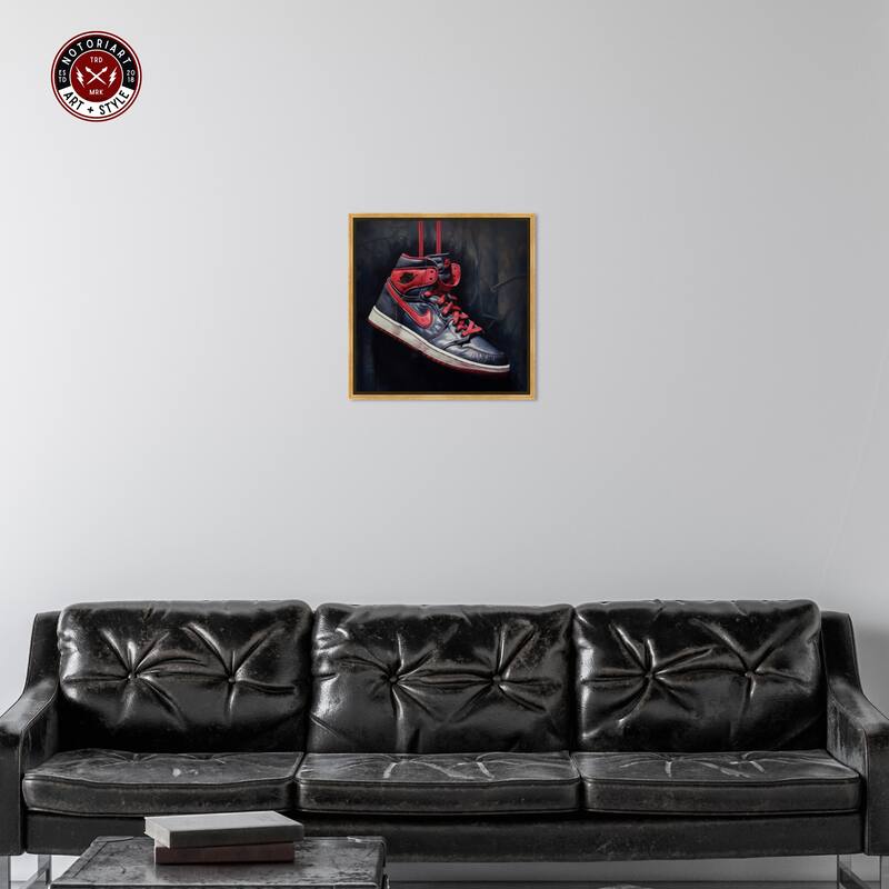 Notoriart Black And Red Hanging Sneaker Framed Sneaker 1 Piece Canvas Wall Art