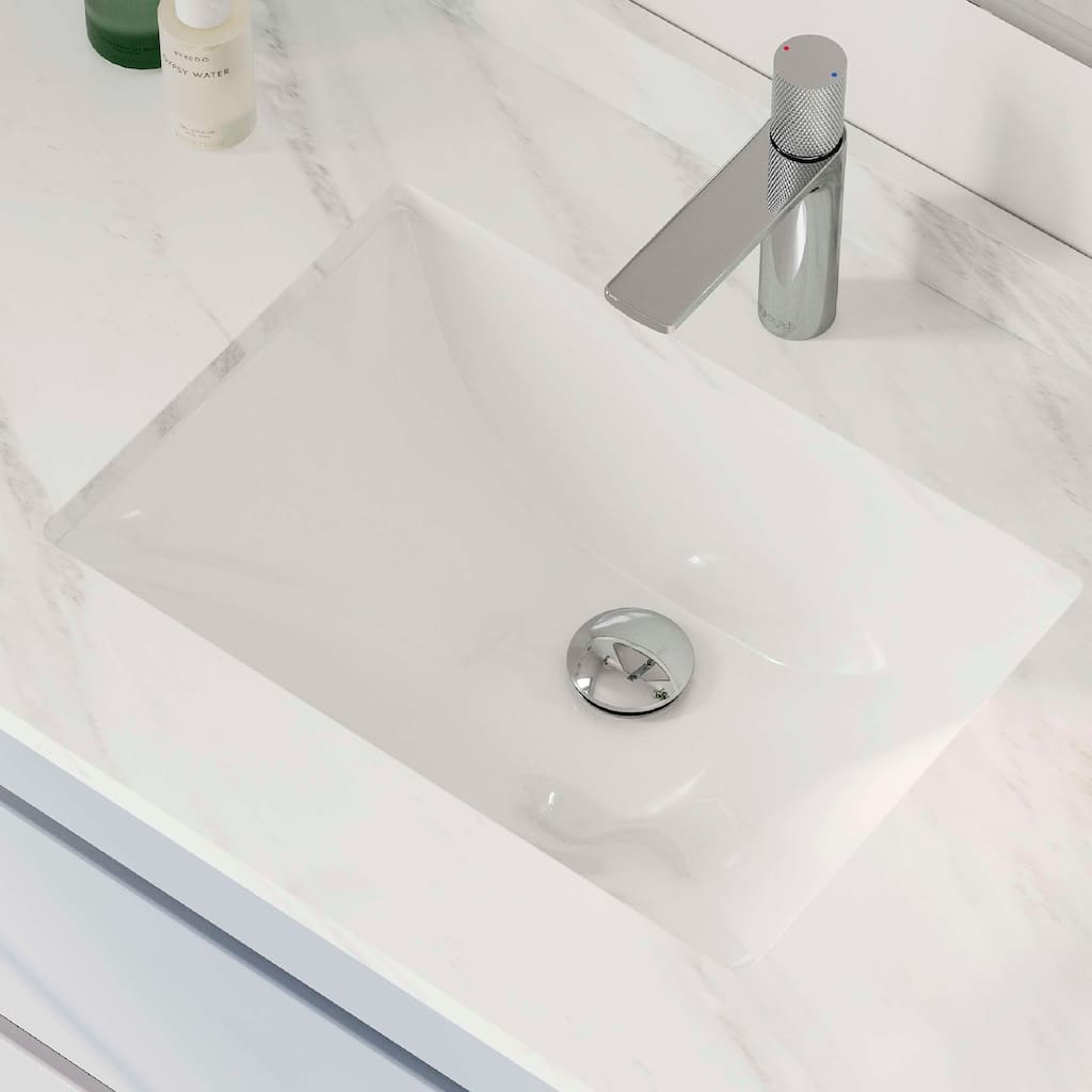 STYLISH Porcelain Rectangular 18 inches Undermount Ceramic Bathroom Sink with Overflow