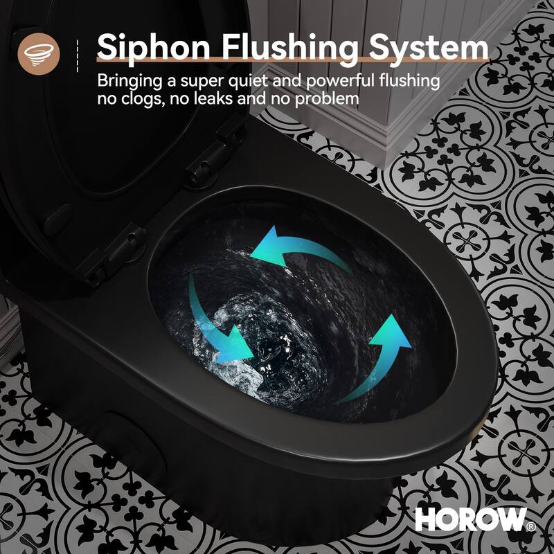 HOROW One Piece 0.8/1.28 GPF Dual Flush Elongated Black Toilet with Soft Close Seat - N/A