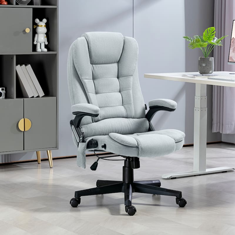 Swivel Office Chair with Heat & Massage, Linen High Back Executive Office Chair, Computer Chair with Reclining Backrest