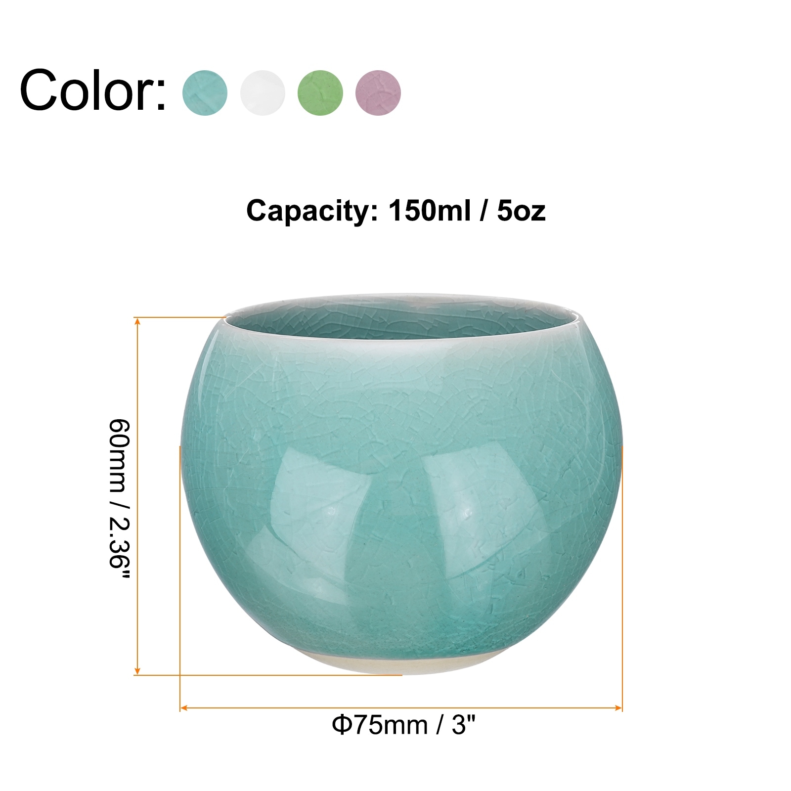 4pcs Handmade Tea Bowls 150ml / 5oz Ice Crack Decoration Gong Fu Tea Cup - Multicolor