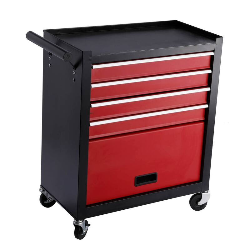 Four drawer rolling toolbox, tool cart with 4 wheels and drawers, large capacity detachable mobile tool storage cabinet