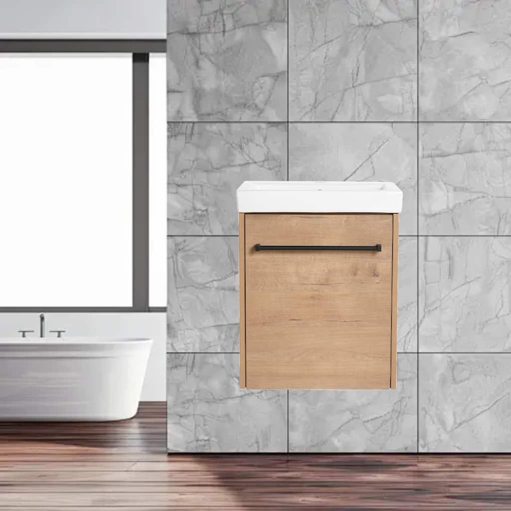Compact 18'' Floating Bathroom Vanity with Ceramic Sink & Soft-Close Cabinet, Modern Design