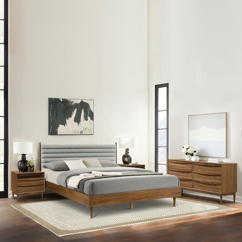 Artemio Mid-Century Black or Walnut Wood 6 Drawer Double Dresser