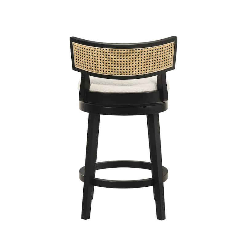Noely Modern Farmhouse Swivel Wood Counter Height Kitchen Bar Stool with White Boucle Fabric Upholstered Seat