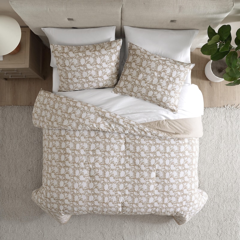 Nautica Bayport Floral Cotton Reversible Beige Comforter Set