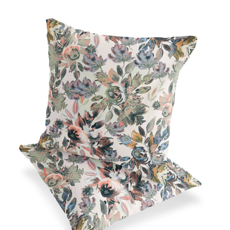 HomeRoots Set of Two 16" X 16" Pink and White Blown Seam Floral Indoor Outdoor Throw Pillow - 16.00' X '16.00' X '5.00