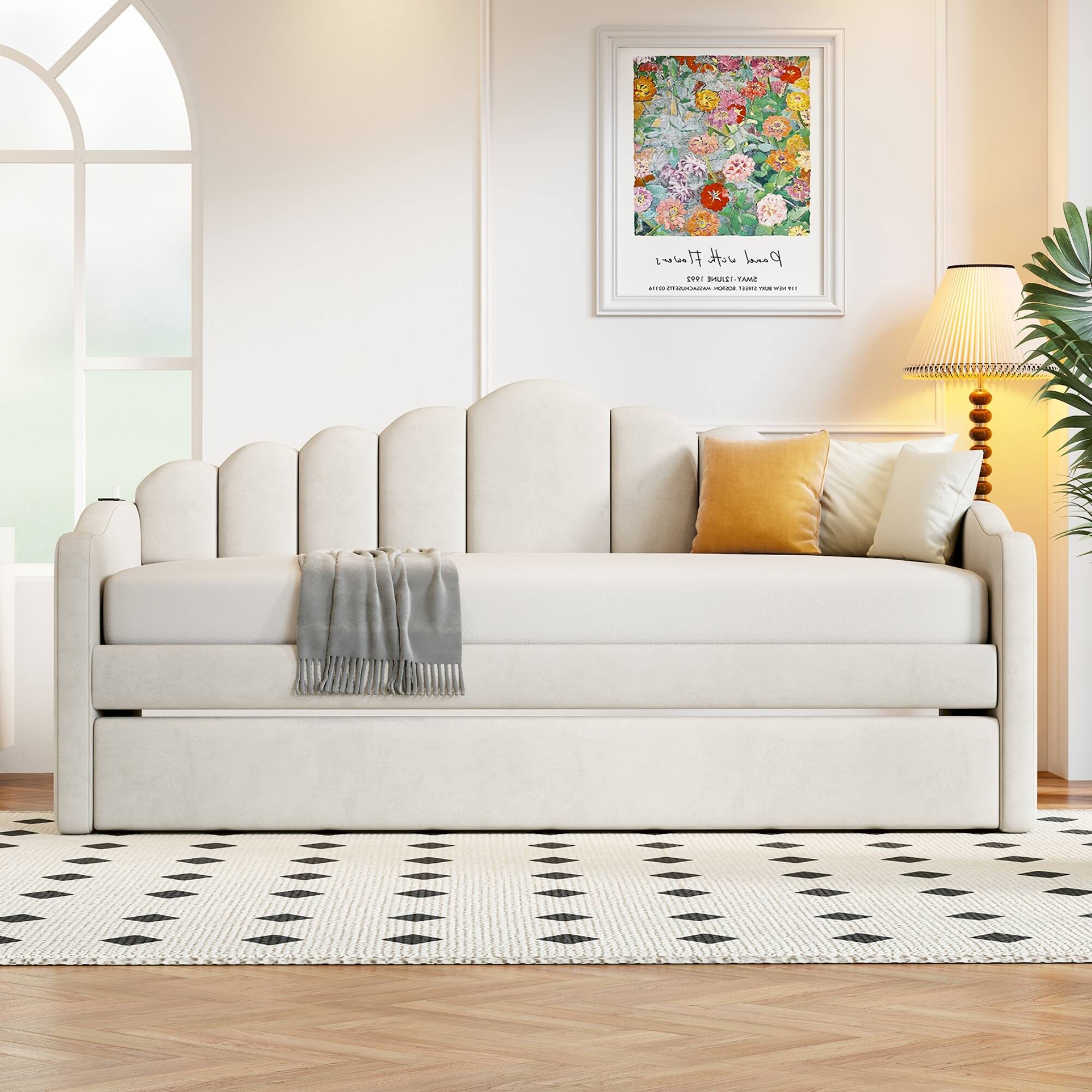 Modern Velvet Upholstered Day Bed Sleeper Sofas, Piano Keys Accent Sofa