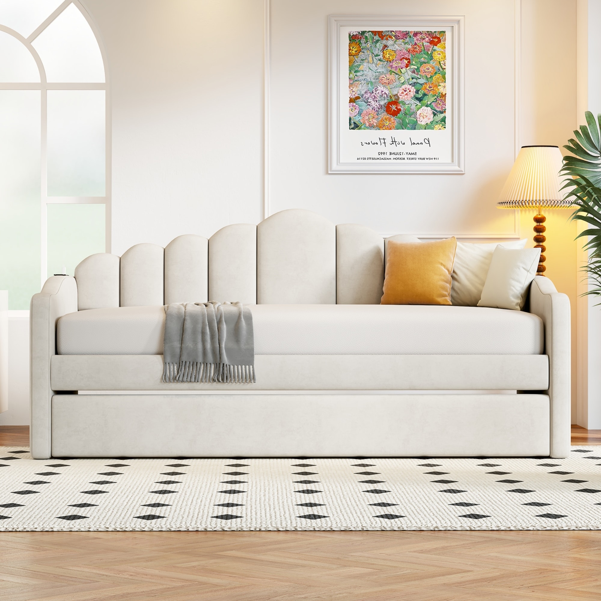 Twin Upholstered Daybed with Trundle Bed & Charging Ports