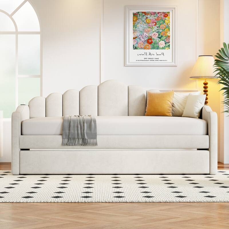 Upholstered Twin Daybed with Trundle and Built-in USB Charging Station
