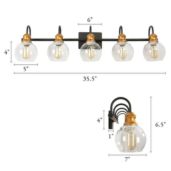 dimension image slide 3 of 6, Olia Modern Black Gold 3/4/5-Light Bathroom Vanity Light Globe Glass Wall Sconce
