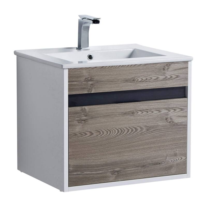 Fine Fixtures - Wall Mount Bathroom Vanity And Sink, Knob Free Design - Alpine Collection - - 20" - Gray Walnut