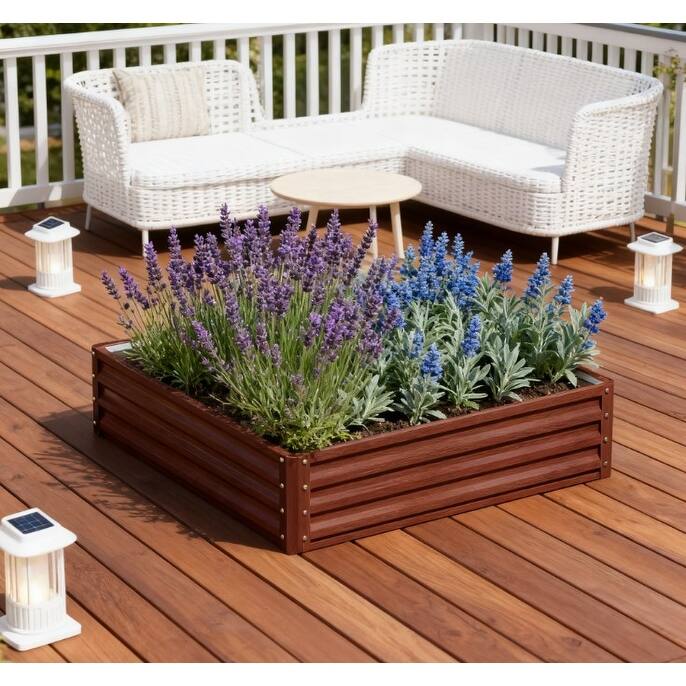 Metal Planter Box,Galvanized Raised Garden Bed Easy to Assemble - Brown