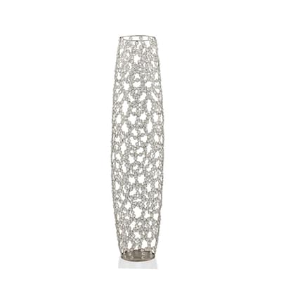 HomeRoots 40" Silver Oval Crystal Glass Floor Vase With Faux Crystals