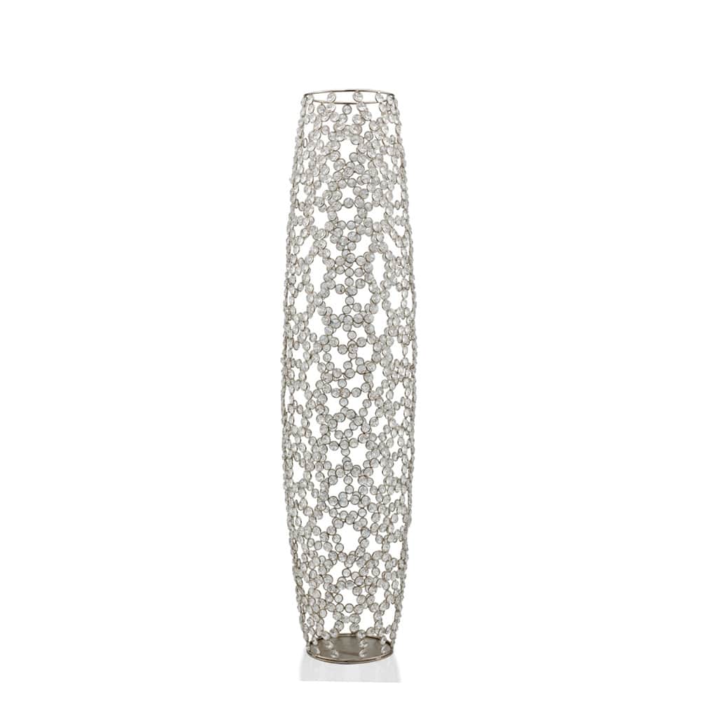 HomeRoots 40" Silver Oval Crystal Glass Floor Vase With Faux Crystals