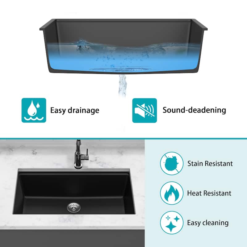 33 Inch Black granite composite Workstation undermount Quartz kitchen sink - 33 x 19