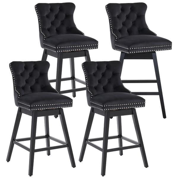 Swivel Counter Height Bar Stools with Backs, Upholstered Dining Room and Kitchen Bar Stools Set of 4 with Wood Legs