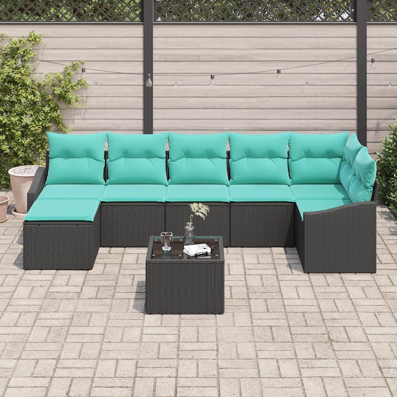 vidaXL 8 Garden Sofa Set with Cushions Black Poly Rattan - 113.6 x 48.6 x 27.2