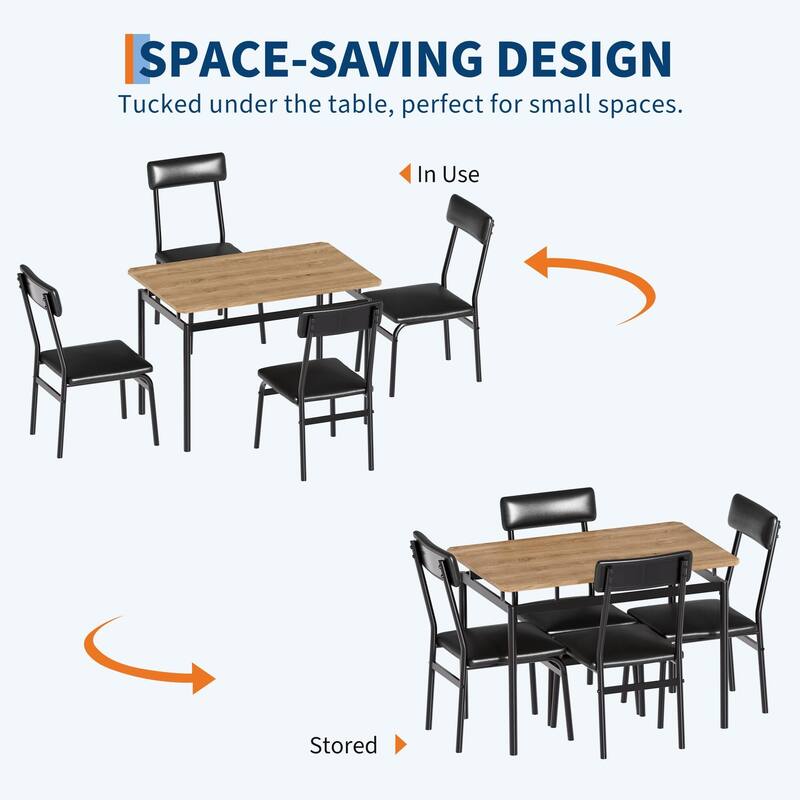 5 Piece Dining Table Set for 4, Small Industrial Kitchen Table with PU Padded Chairs & Metal Frames