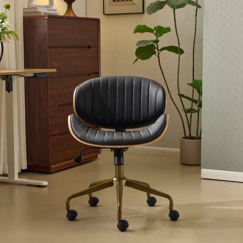 PU Curved Office Chair With Antique Bronze Base