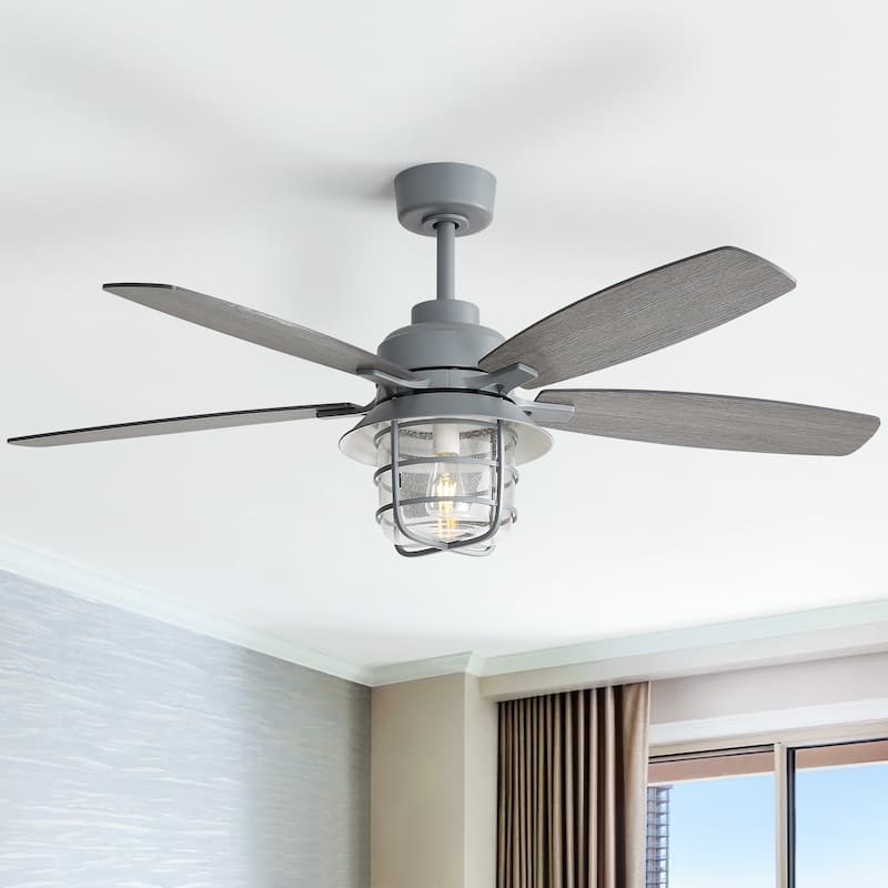 52-Inch Cement Grey Ceiling Fan With E26 Light,Glass Lampshade,5 Plywood Blades,Noiseless DC Motor,6 Wind Speed - Cement Grey
