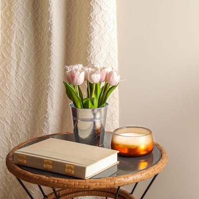 National Tree Company 9 in. Pink Tulip Bouquet in Metal Pot