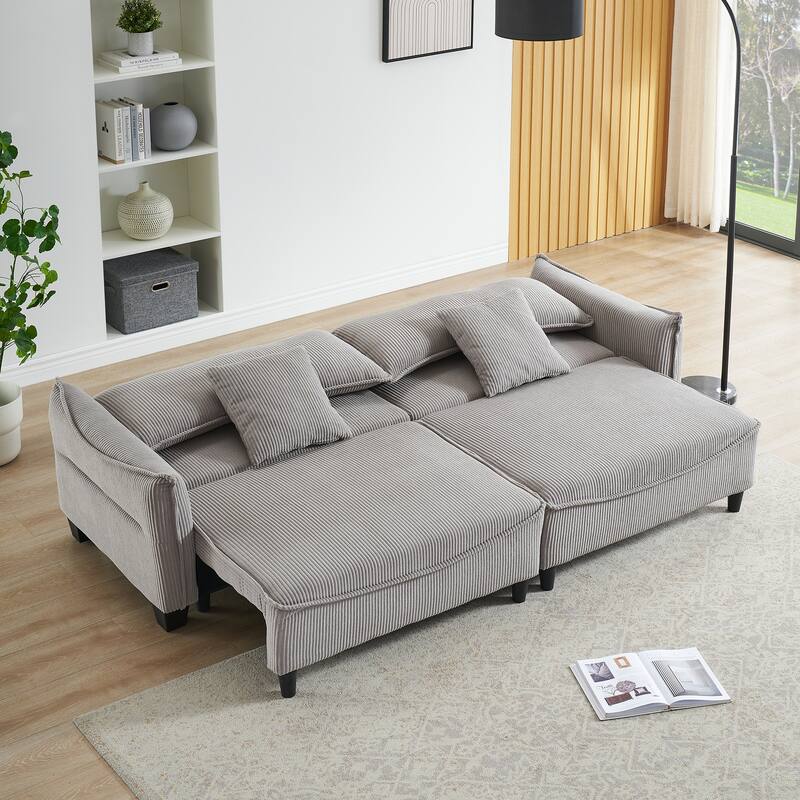 87.79" Modern Folding Sofa Bed for Living Room with Storage and Throw Pillows