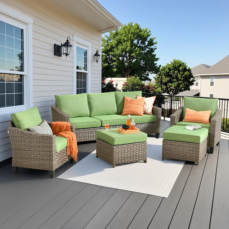 XIZZI Outdoor Patio Furniture Set with Fire Pit Table - Green - 5-Piece