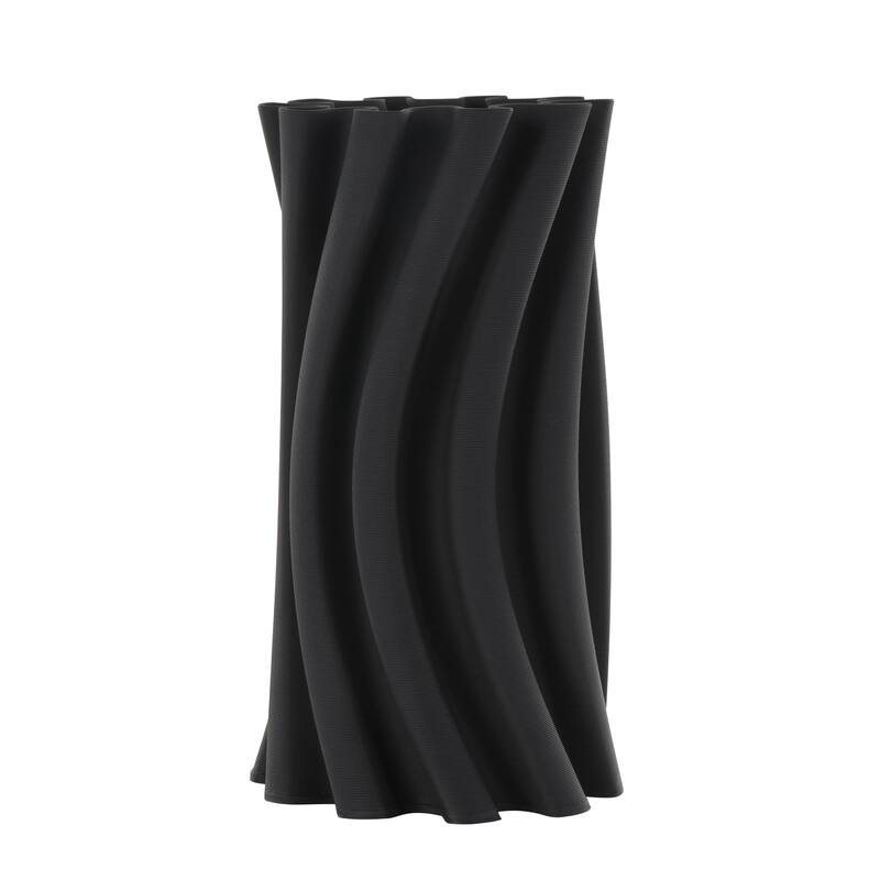 Ceramic Abstract Curvy Ribbed Decorative Vase with Floral Shaped Rim - Black - Roche River Decor
