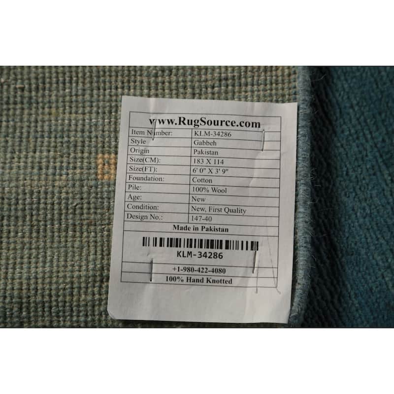 Light Blue Gabbeh Modern Rug Handmade Wool Carpet - 3'9" x 6'0"
