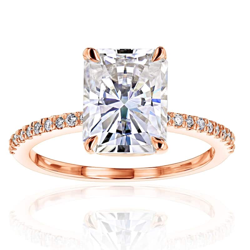 Kobelli 1.90 Carats Radiant Lab Grown Diamond Certified 14k Solid Gold Half Eternity Slender Engagement Ring - Rose - 6.5