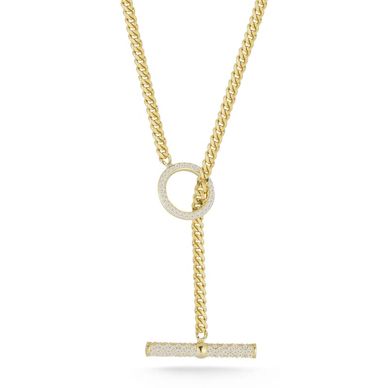 Soleil Sterling Silver Pave Toggle Curb Chain Collar Necklace - Yellow