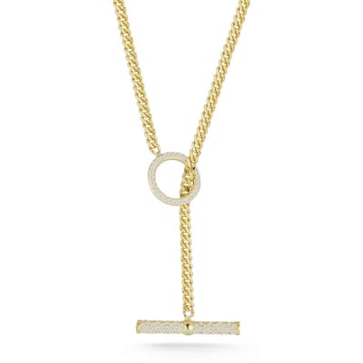 Soleil Sterling Silver Pave Toggle Curb Chain Collar Necklace